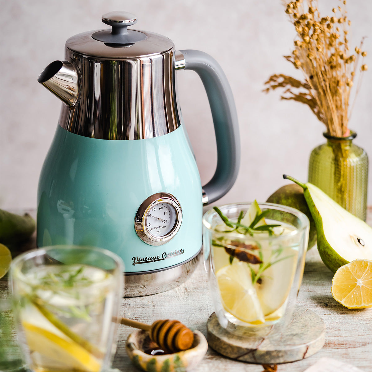 Retro slim electric kettle with thermometer Vintage Cuisine